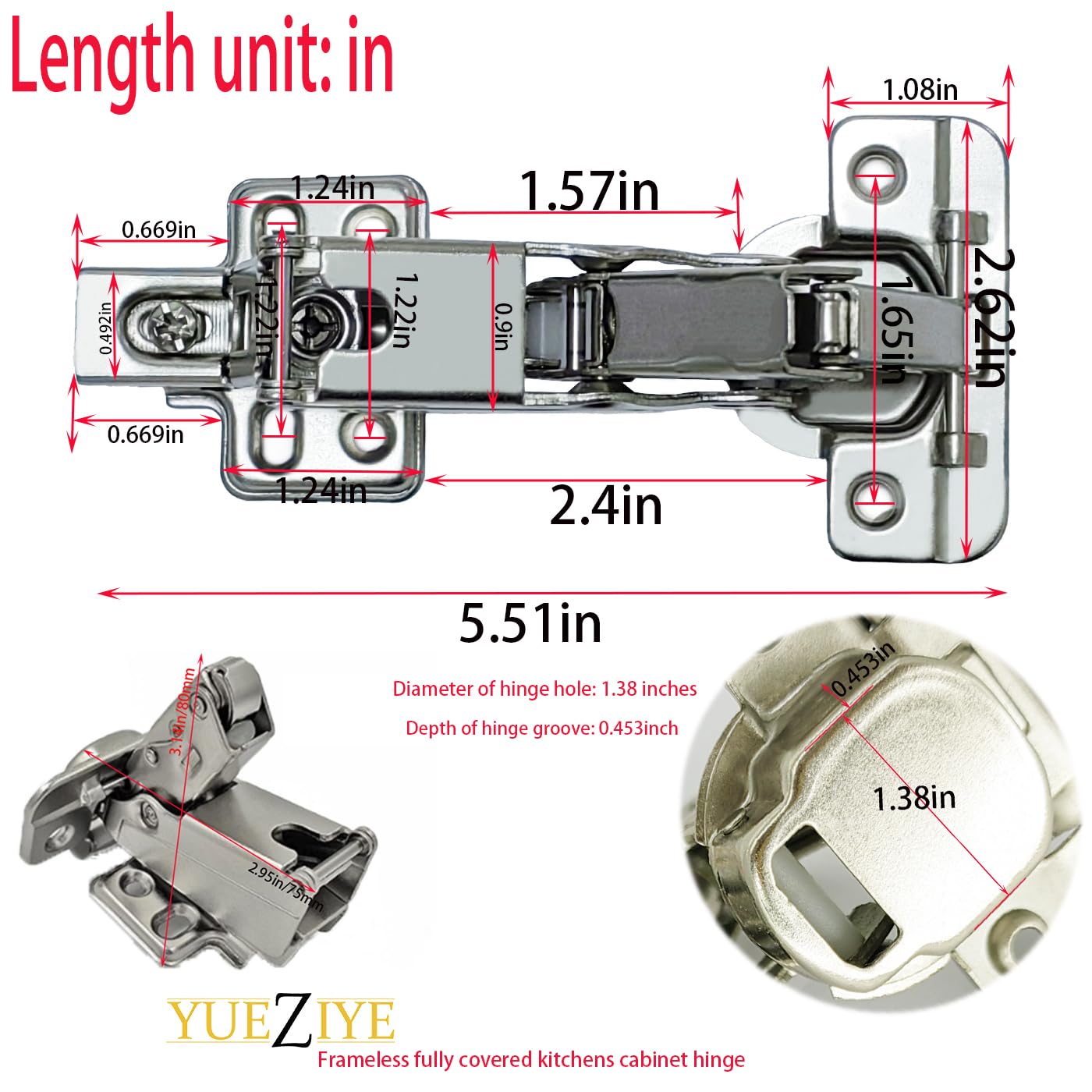 YUEZIYE-165 Degree Hidden Frameless Kitchen Cabinet Soft Close Hinge Very Suitable for Installing Fully Covered cabinets/Cabinet Folding/Corner Cabinet Folding, Wardrobe Doors, etc. (2 Packs)
