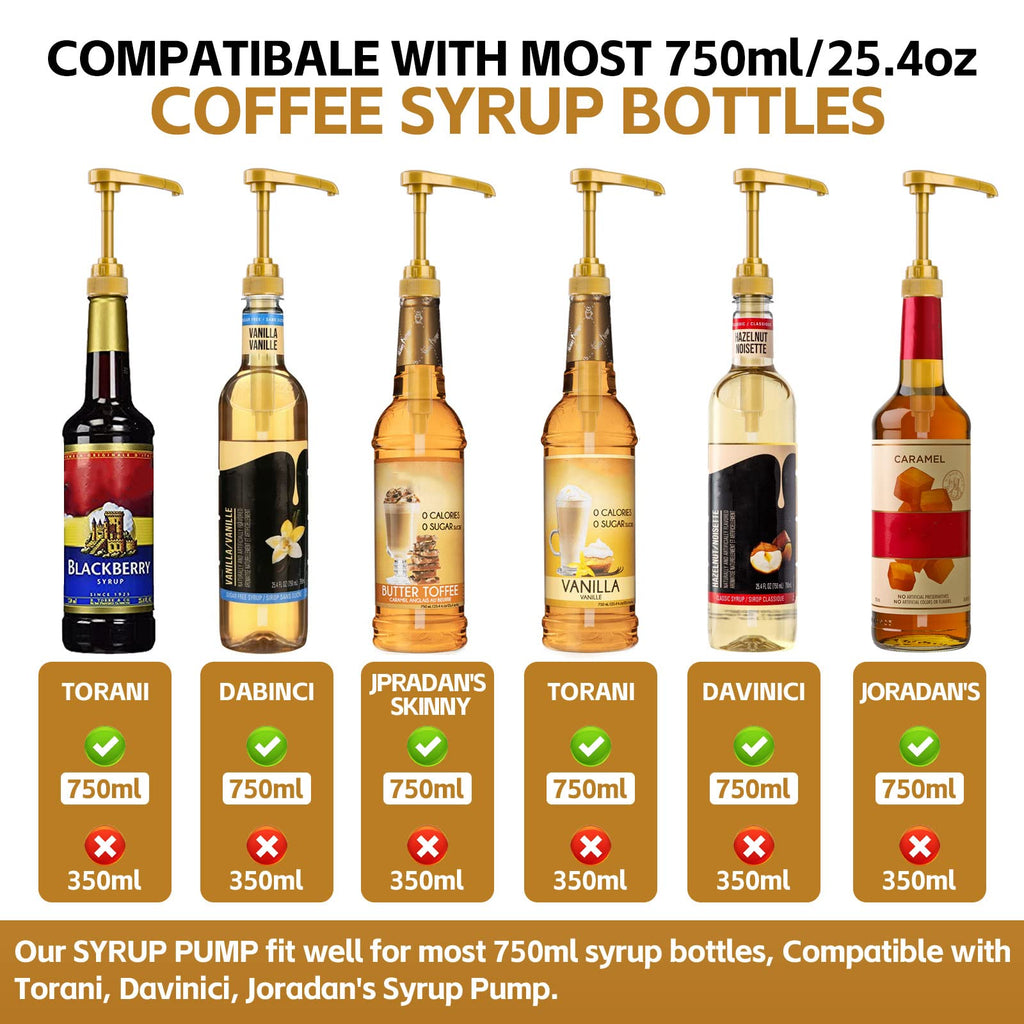 12PCS Syrup Pump for 25.4 Oz/750ml Flavorings Bottles, Coffee Syrup Pump Dispenser, Compatible with Torani, Matteo's, DaVinci, Jordans Skinny Syrups Bottles, Syrup Dispenser for Coffee Bar Accessories