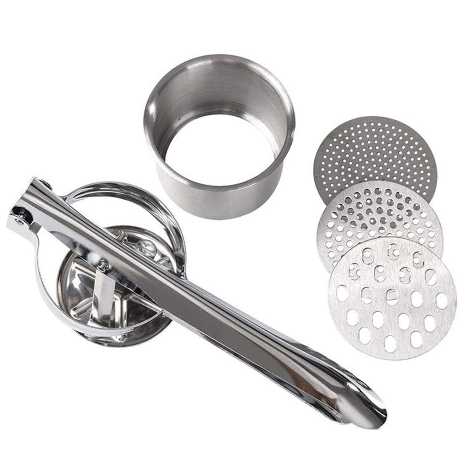 Potato Ricer Stainless Steel Masher, Large Capacity 15oz Potato Masher Kitchen Tool for Smooth Mashed Potatoes, Fruits, Vegetables, Premium Grade Ricer, Juicer, Vegetable Strainer with 3 Ricing Discs