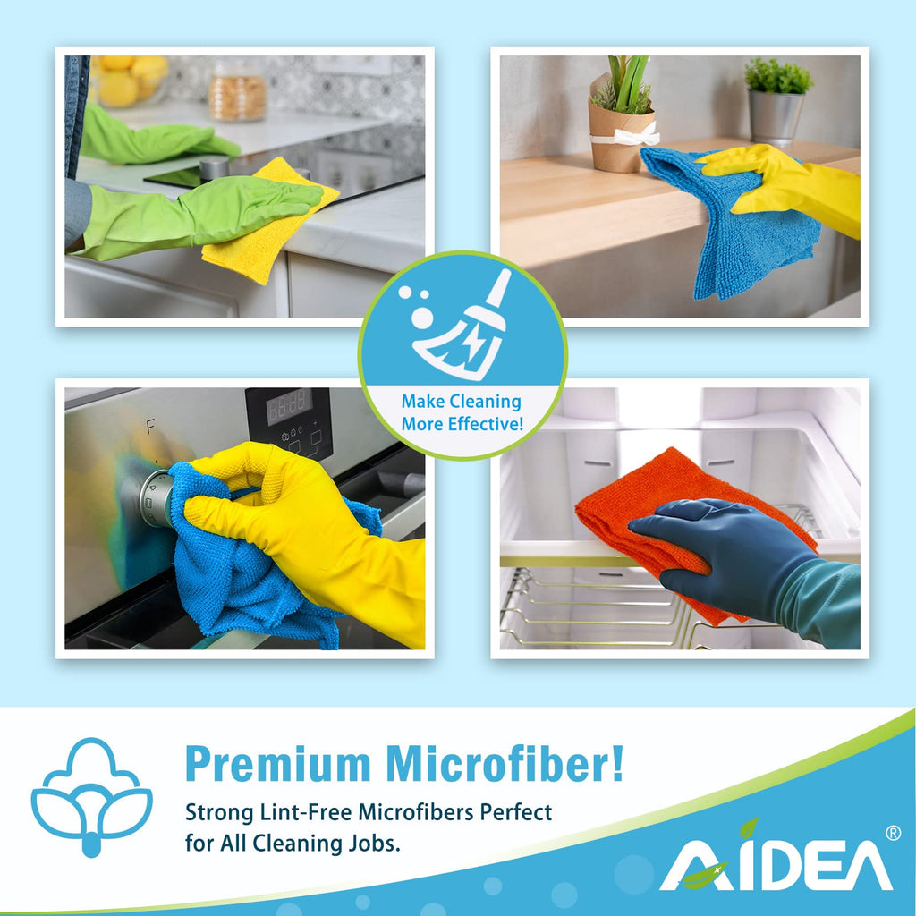 AIDEA Microfiber Cleaning Cloths-100PK, Shop Rags for Cleaning, Lint Free Dust Cloth, Soft Absorbent Cloth, Microfiber Cloths Cleaning for House, Kitchen, Car, Window, Gifts(12in.x 12in.)