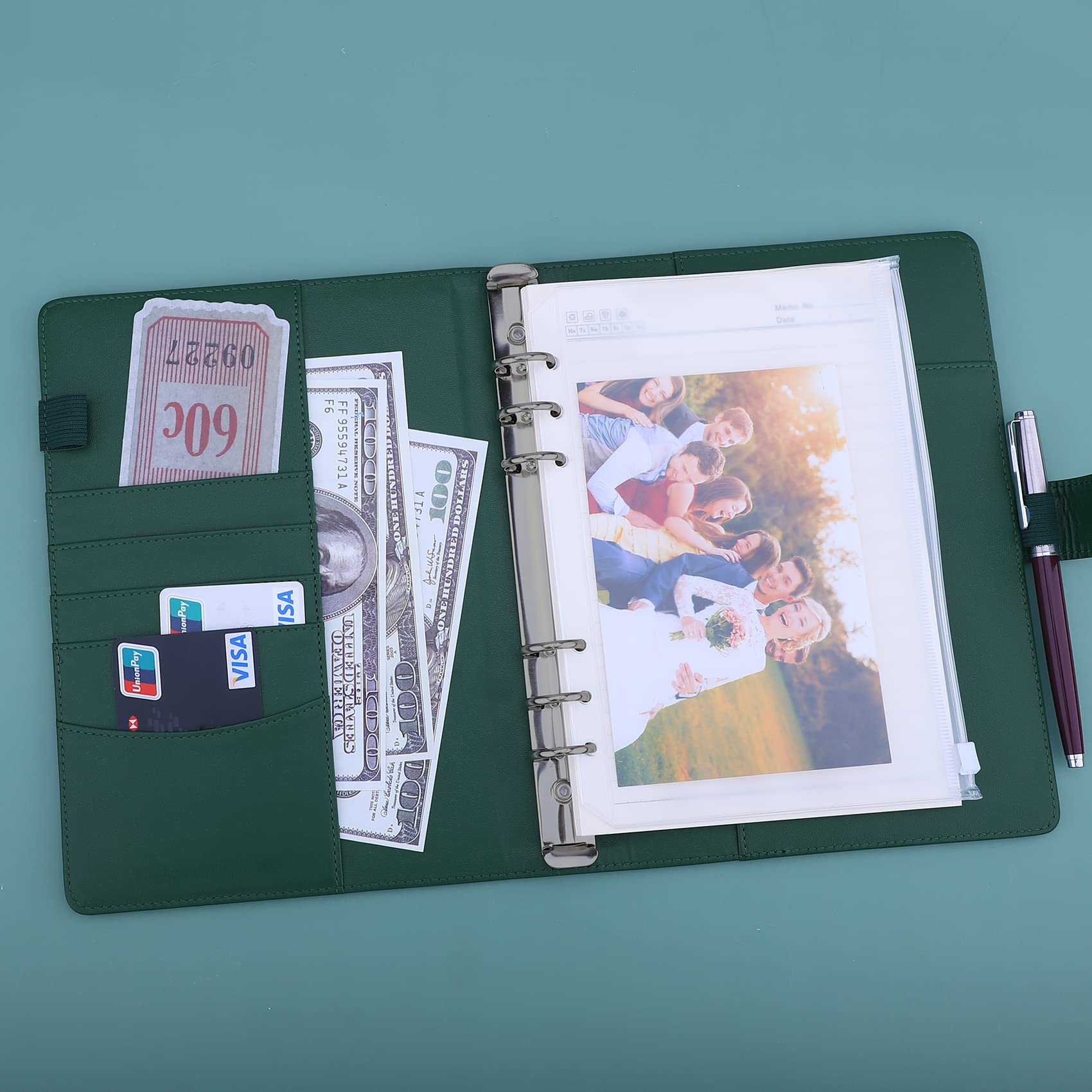 Antner A5 Binder 6 Ring Refillable Notebook Binder Planner Cover for A5 Refill Paper, PU Leather Loose Leaf Personal Organizer Budget Planner for Savings & Budgeting with Magnetic Buckle, Dark Green