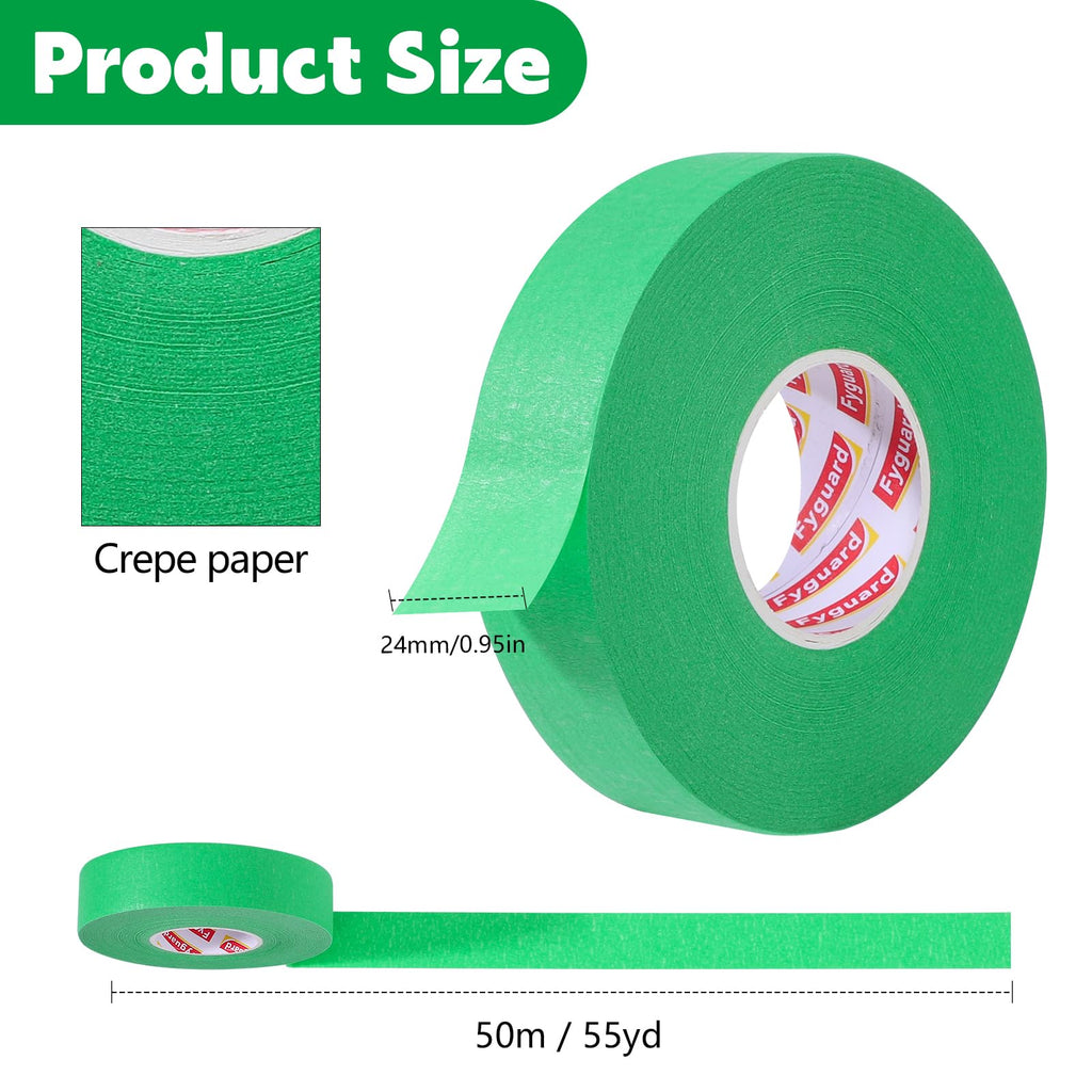 4 Rolls Green Painters Tape 24mm x 55 Yards Green Masking Tape Painters Tape for DIY, Labeling, Car, Art Supplies, General Painting