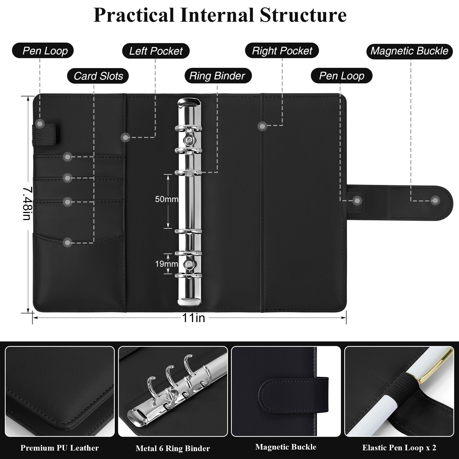 Antner Budget Binder with Zipper Cash Envelopes for Budgeting, A6 Money Saving Organizer, Black