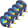 5PK Compatible with Dymo Letratag Refill 91332(S0721620) LT Label Tape Plastic Cassettes for DYMO LetraTag LT-100H LT-100T Plus QX50 Label Makers,Black on Yellow,1/2"x 13"(12mmx4m)
