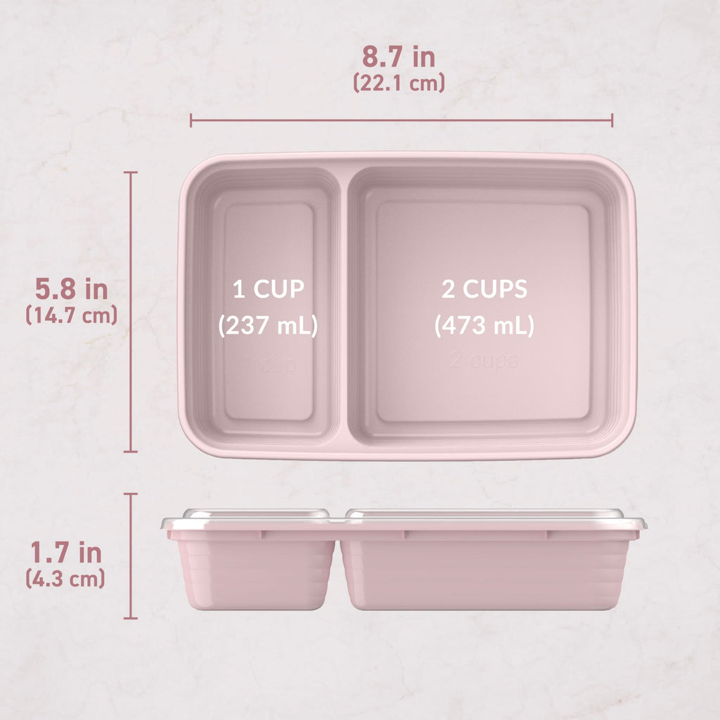 Bentgo® 20-Piece Lightweight, Durable, Reusable BPA-Free 2-Compartment Containers - Microwave, Freezer, Dishwasher Safe - Blush Pink