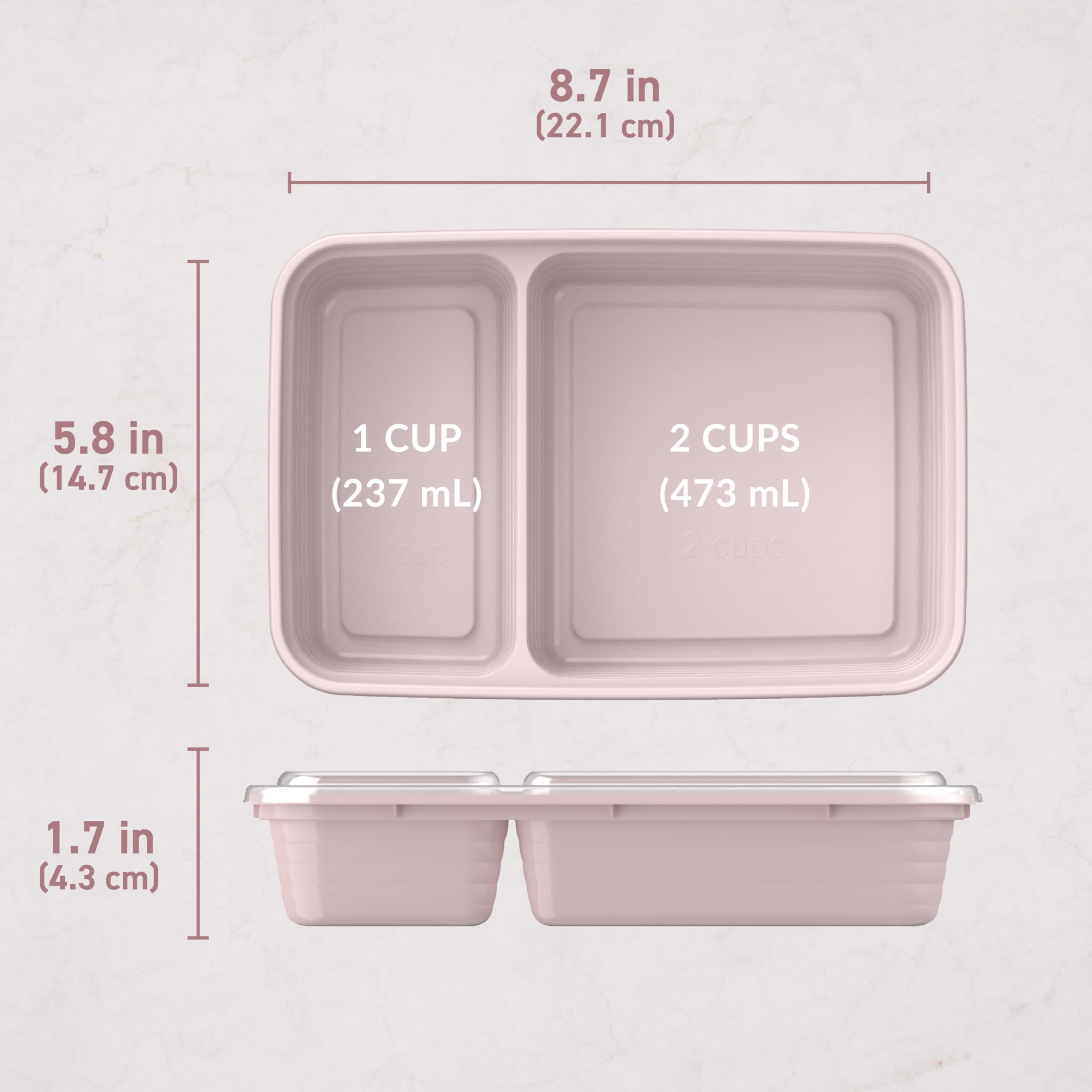 Bentgo® 20-Piece Lightweight, Durable, Reusable BPA-Free 2-Compartment Containers - Microwave, Freezer, Dishwasher Safe - Blush Pink