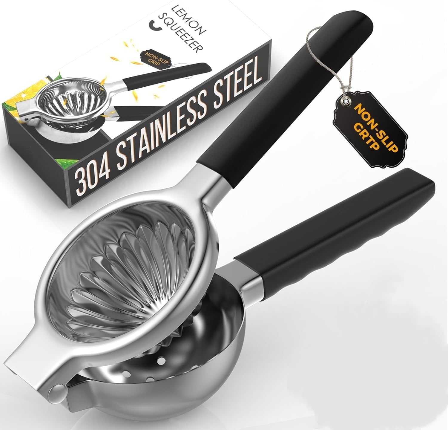 Oillase Stainless Steel Lemon Squeezer - Metal Citrus Juicer - Lime Lemon and Fruit Juicer with Silicone Handles - Large Manual Citrus Press Juicer - Hand Held Squeezer - Ergonomic Design with Solid