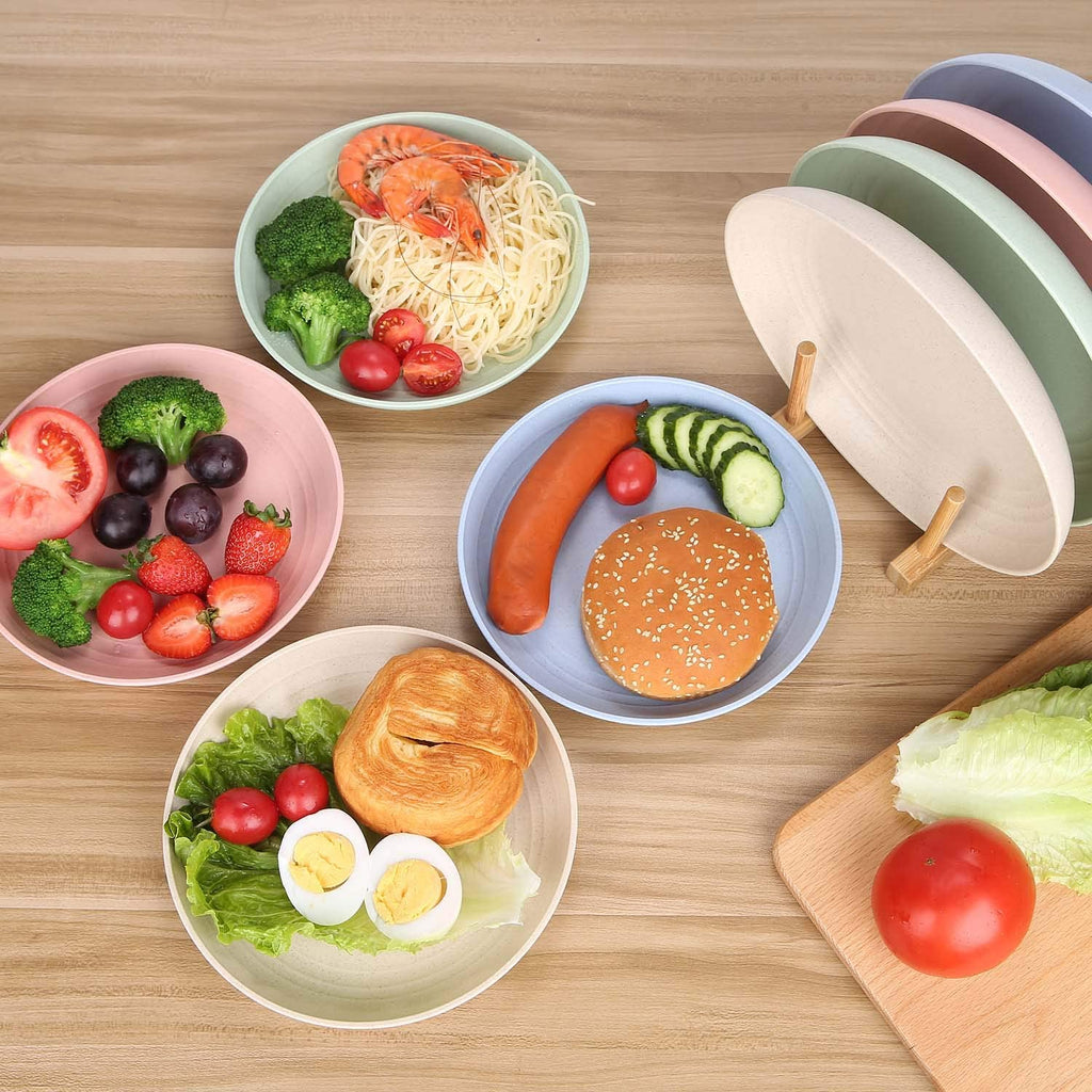 8 Pieces 9 Inch Plates, 23cm Plates, Wheat Stalk Dinner Plates, Wheat Straw Plates, Reusable Plastic Plates for Salad, Fruits, Cake, Snacks - Safe, BPA Free Health