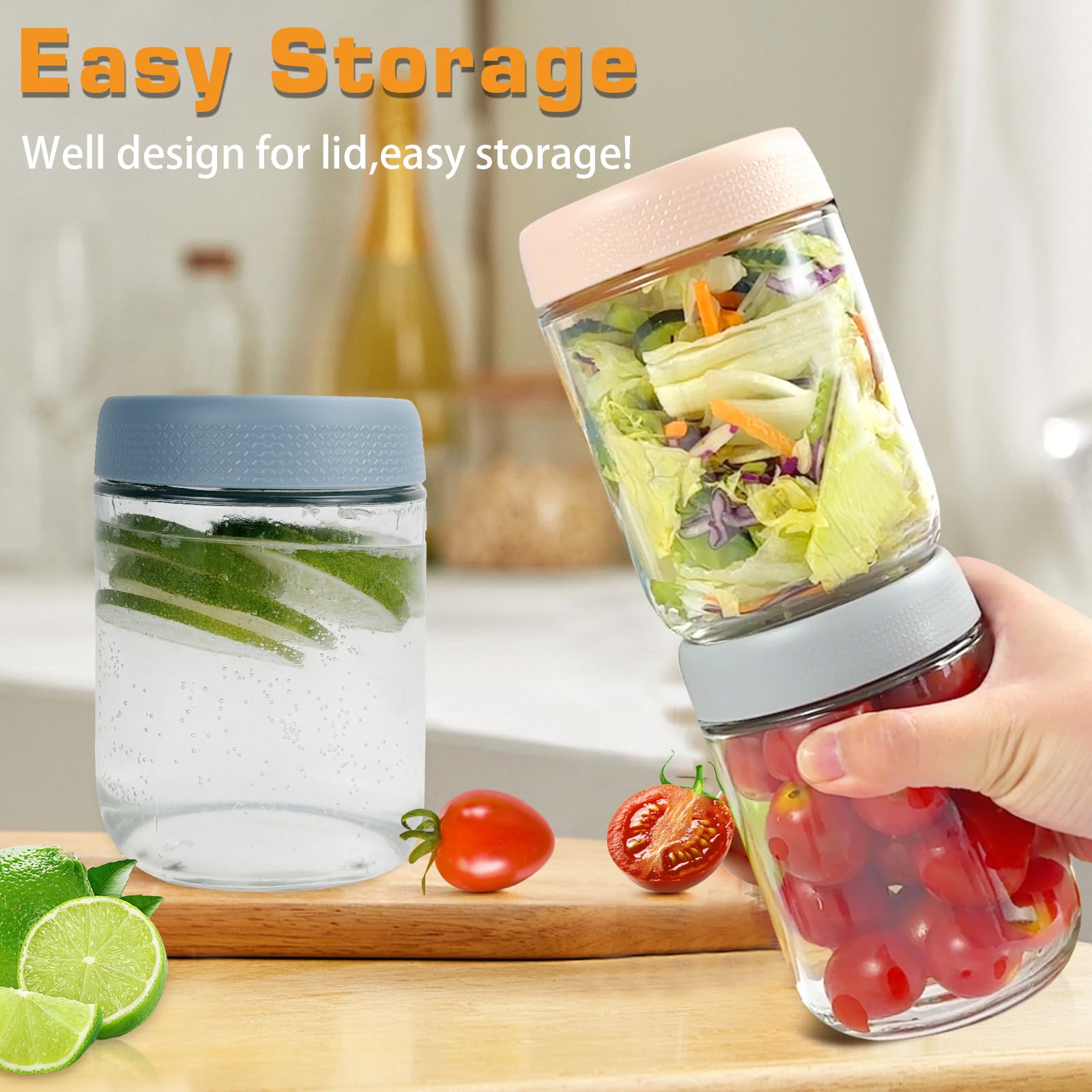 16 OZ Overnight Oats Jar,6 Pack Glass Jar with Lid and Spoon,Reusable Wide Mouth Mason jars for Overnight Oats,Yogurt Snacks Fruit, Salad Dressing, Sauce,Cereal-Leak Proof(500 ml)