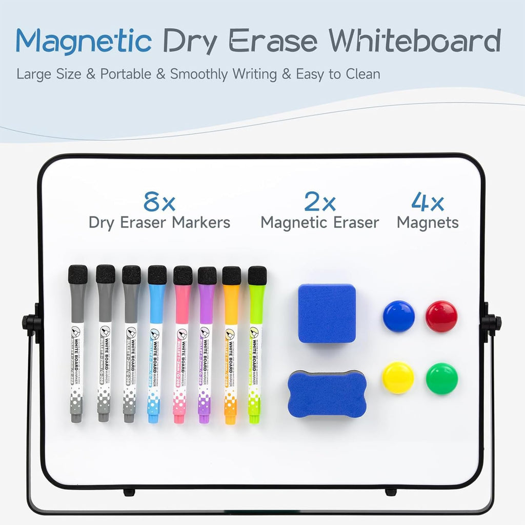SYCARON Dry Erase Whiteboard 12 x 16'', Magnetic White Board A3, Double Sided White Boards with Stand, Includes 8 Pens & 2 Eraser & 4 Magnets for Office and Home Drawing