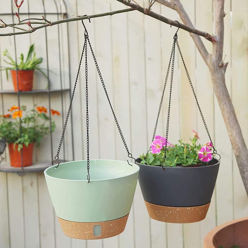 ZMTECH Hanging Planters for Indoor Plants, Hanging Baskets, Plant Hanger 2 Pack 8 Inch Gray with Iron Chain Hook, Indoor Outdoor, Living Room Bedroom Balcony Porch Patio