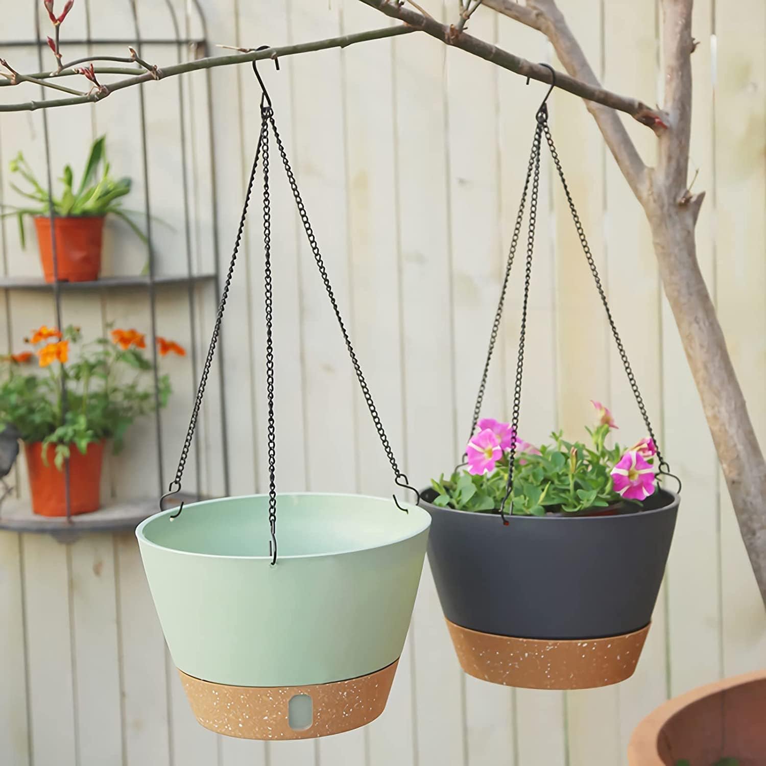 ZMTECH Hanging Planters for Indoor Plants, Hanging Baskets, Plant Hanger 2 Pack 8 Inch Gray with Iron Chain Hook, Indoor Outdoor, Living Room Bedroom Balcony Porch Patio