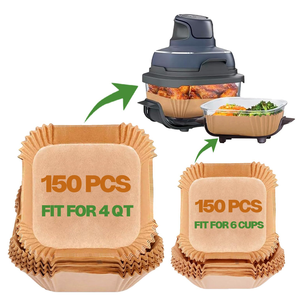 300PCS Air Fryer Liners for Ninja Crispi Air Fryer, Air Fryer Parchment Paper Liners, Square Disposable Paper Liner, Airfryer Liners Baking Paper for Ninja Crispi 4QT&6 Cup Glass Containers