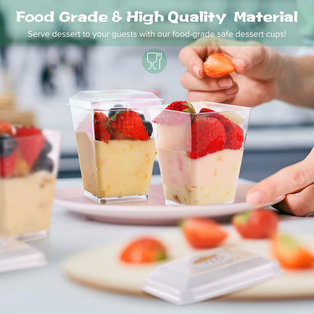 WEST STORY 50 Packs 5oz Clear Dessert Cups with Lids and Spoons, Single Serving Parfait Cups with Lids for Party Appertizer, Finger Food, Pudding, Yogurt, Parfait, Mousse