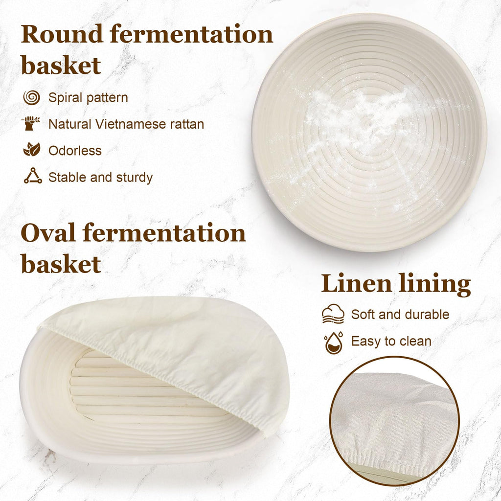 SHANNA Sourdough Bread Starter Kit, 15pcs Sourdough Tools, Round and Oval Banneton Proofing Basket, Home Bread Proofing Basket, Sourdough Kit for Beginners and Bakers (15PCS)