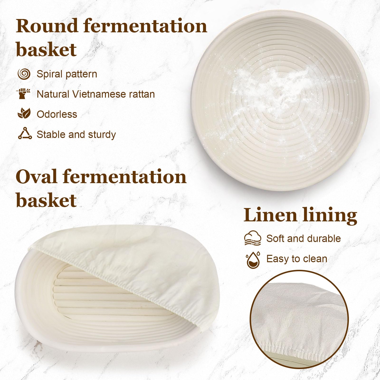 SHANNA Sourdough Bread Starter Kit, 15pcs Sourdough Tools, Round and Oval Banneton Proofing Basket, Home Bread Proofing Basket, Sourdough Kit for Beginners and Bakers (15PCS)