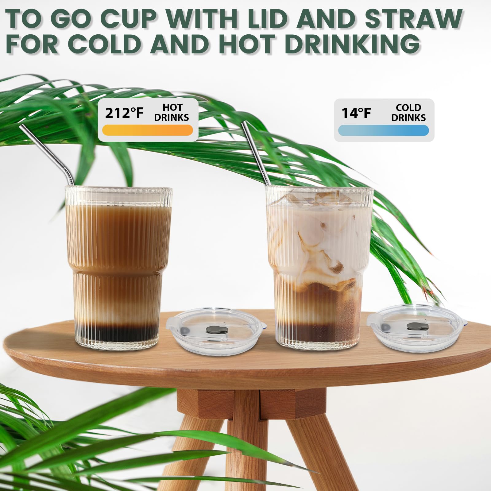 HIGIINC Iced Coffee Cups with Lids and Straws 4 Pcs, 16 OZ Unbreakable Glasses Drinking Set,Clear Plastic Cups Reusable Iced Coffee Tumbler with Lid and Straw, on The Go Coffee Cups Dishwasher Safe