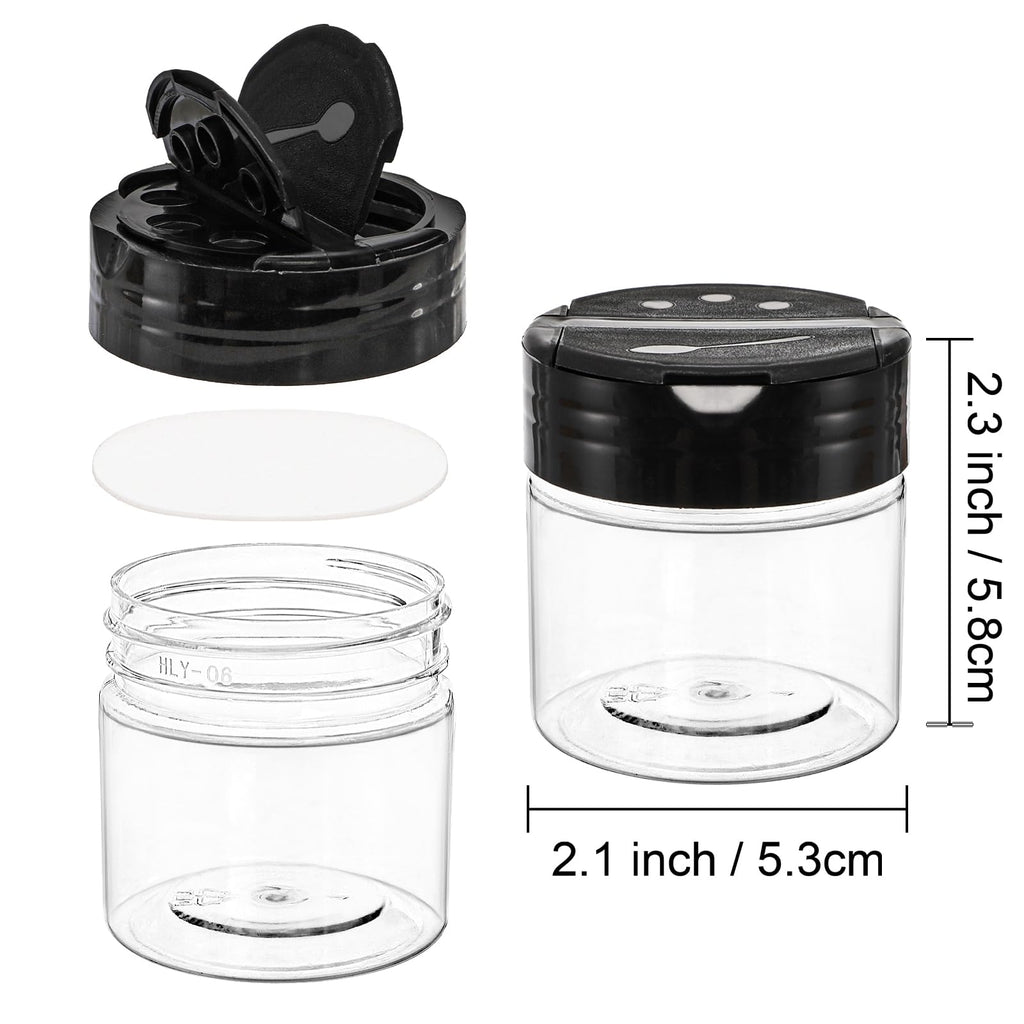 Foraineam 30 Pack Clear Plastic Jars 4 oz Mini Seasoning Bottles Spice Jars with Black Flip Cap to Pour Or Shaker, Round Food Safe Storage Containers with Lids for Spice Powders Cosmetics Crafts