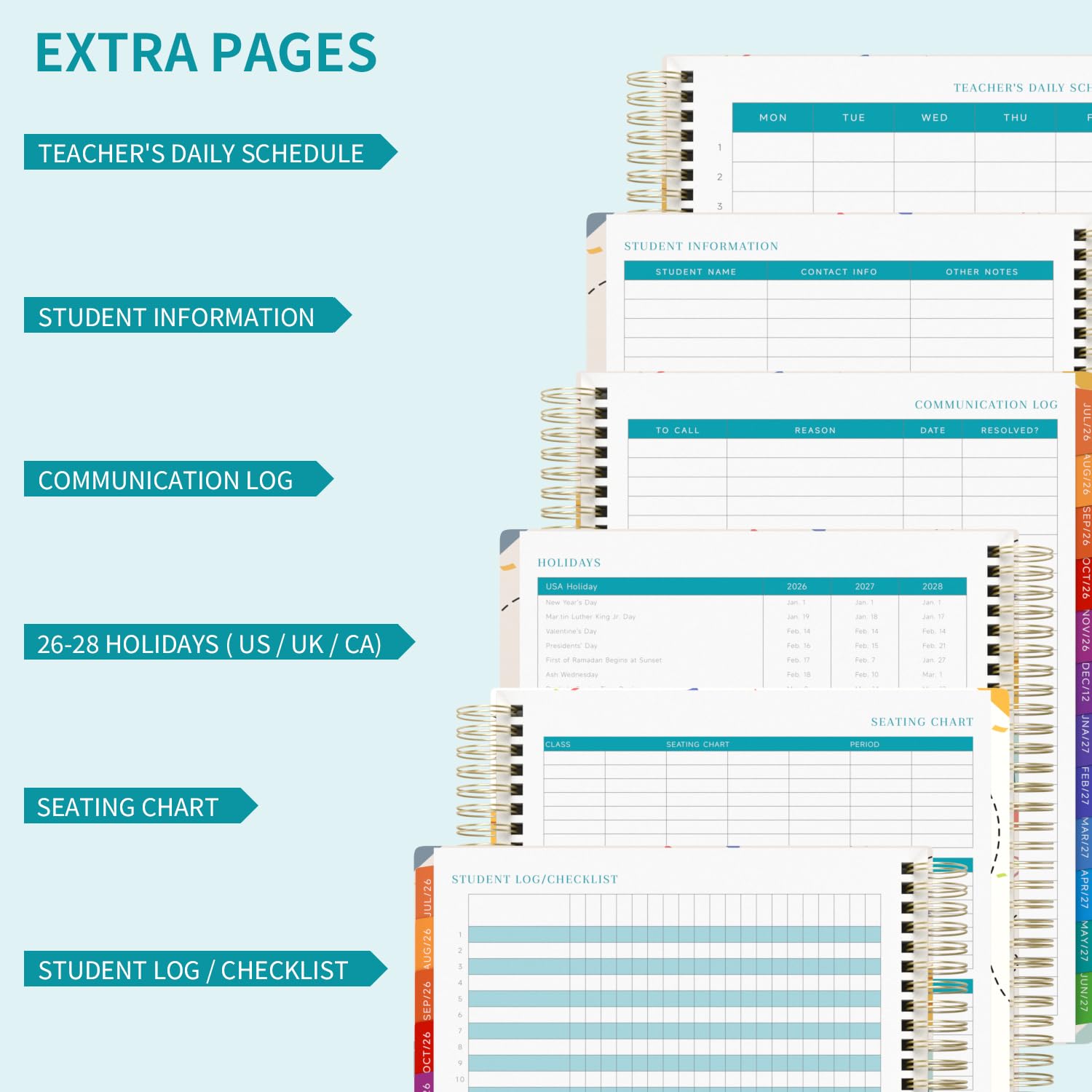 Teacher Planner 2026-2027 Academic Lesson Planner,July 2026 to June 2027, 8.5" x 11" Lesson Plan Book, Weekly and Monthly Academic Planner with Colourful Monthly Tabs