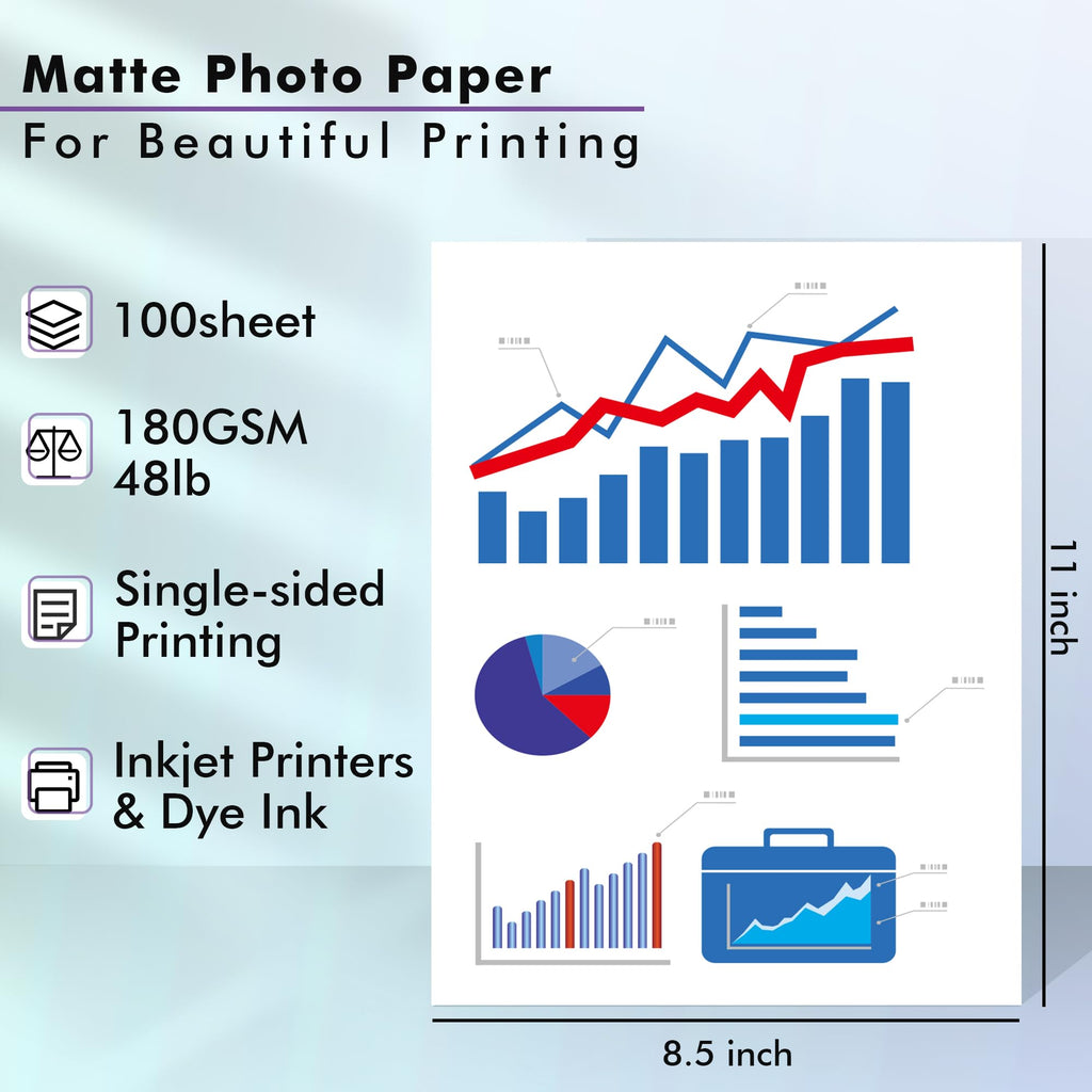 Koala Photo Paper Matte Coated 8.5X11 Inches Compatible with Inkjet Printer 48LB Presentation Paper 100 Sheets