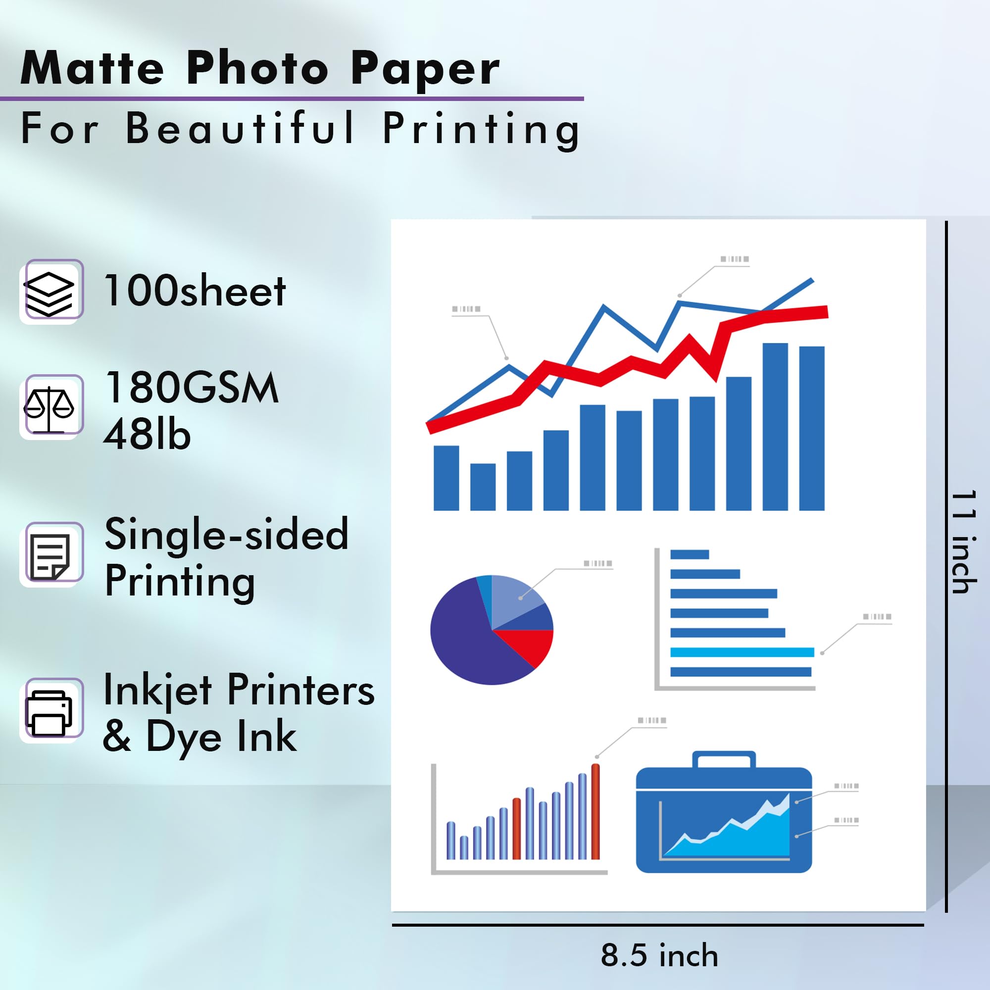 Koala Photo Paper Matte Coated 8.5X11 Inches Compatible with Inkjet Printer 48LB Presentation Paper 100 Sheets