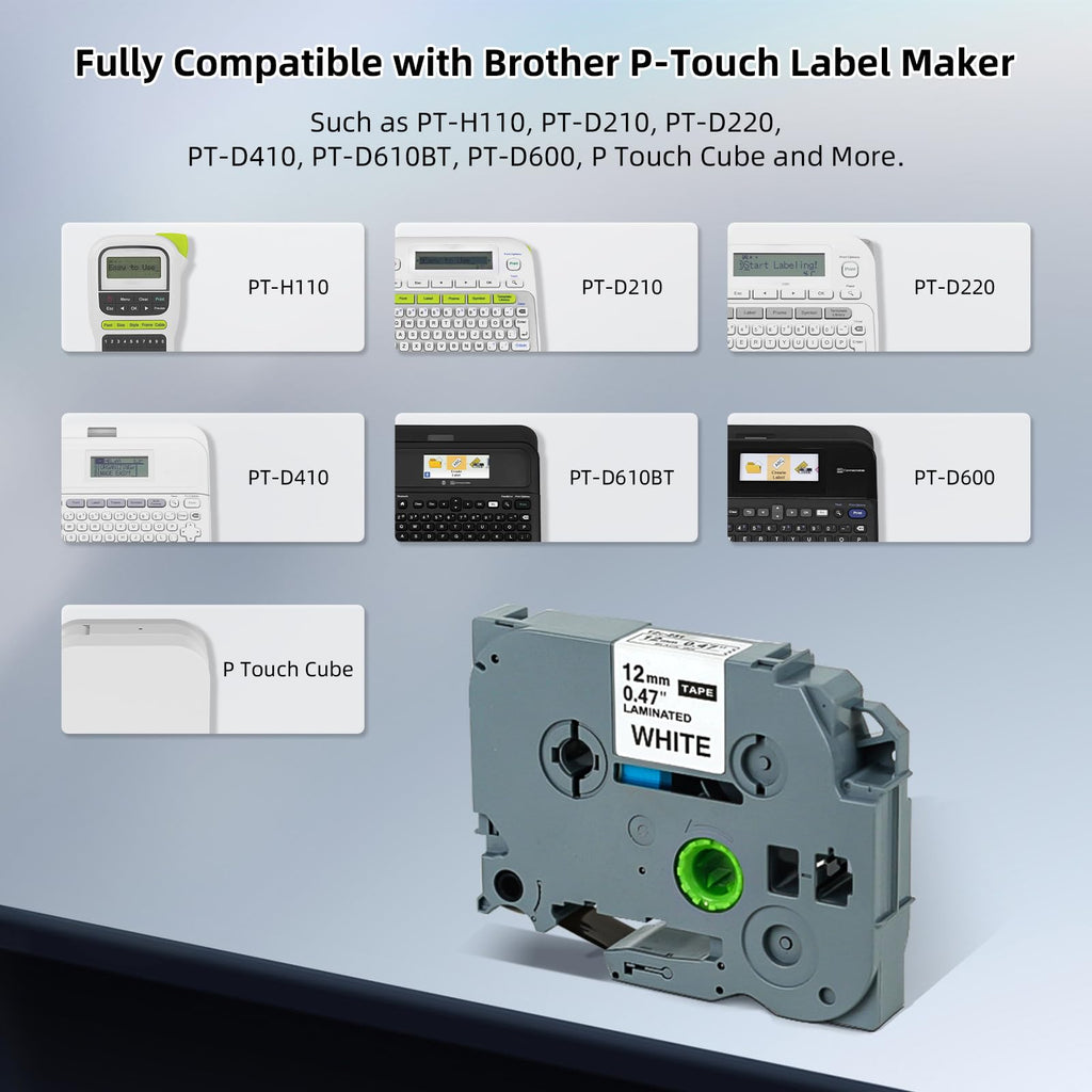 5 Pack Compatible with Brother P-Touch Label Maker Tape, Replacement TZe 231 12mm 0.47 Laminated White TZ Tape, Compatible with Brother PT-D210 D220 D200 D400 D410 D610BT D710BT H110 1280