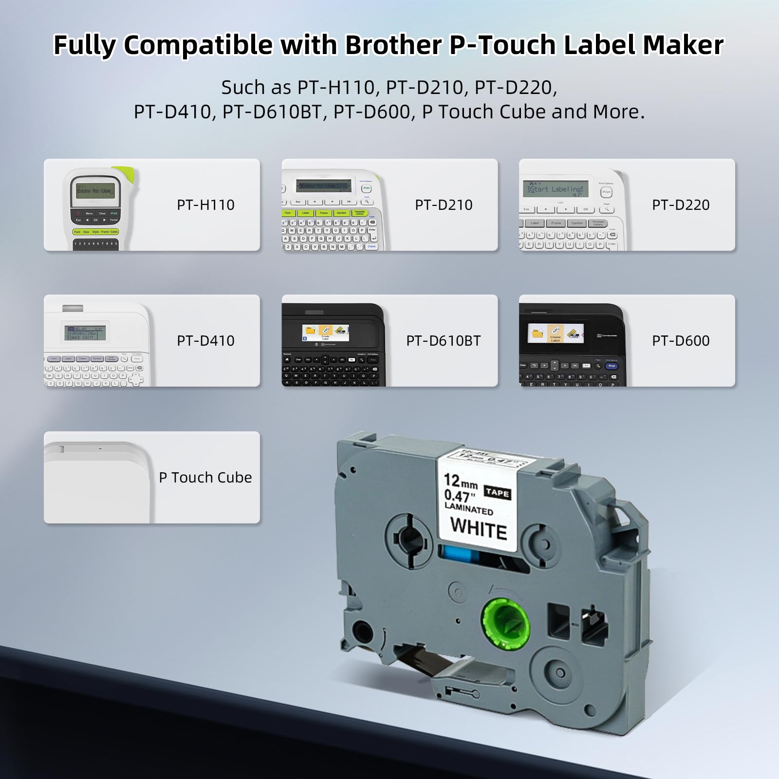 5 Pack Compatible with Brother P-Touch Label Maker Tape, Replacement TZe 231 12mm 0.47 Laminated White TZ Tape, Compatible with Brother PT-D210 D220 D200 D400 D410 D610BT D710BT H110 1280