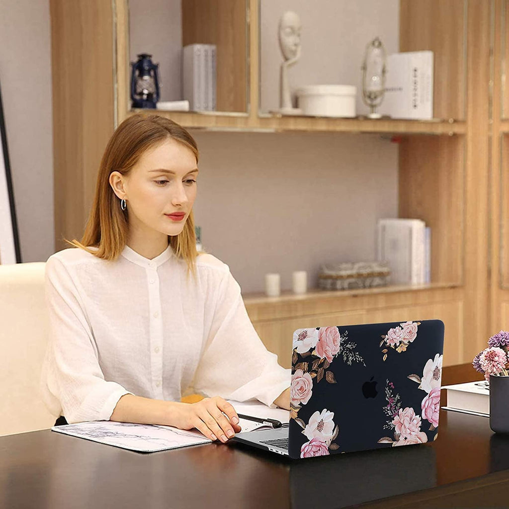 MOSISO Compatible with MacBook Pro 13 inch Case M2 2023,2022,2021-2016 A2338 M1 A2289 A2251 A2159 A1989 A1706 A1708, Plastic Peony Hard Shell Case & Keyboard Cover Skin & Screen Protector, Black