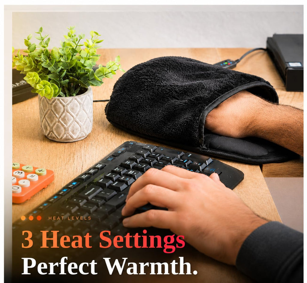 Heated Computer Mouse Pad Hand Warmer: USB Hand Warmers for Computer | Removable Heating Element | 3 Temperatures/Time Limits | Roomy, Hand-Warming Mouse Pad for Men and Women