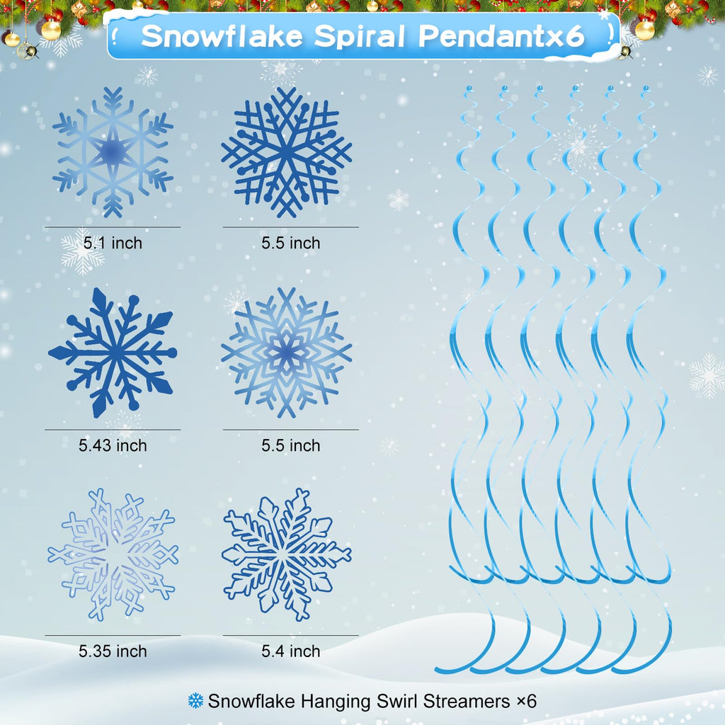WINTS 175 Pcs Winter Wonderland Birthday Party Supplies, Disposable Snowflake Plates Tableware Set,Paper Plates,Napkins,Cups,Tablecloth Decor for Magical Snowflake Decorations,Serves 24 Guests