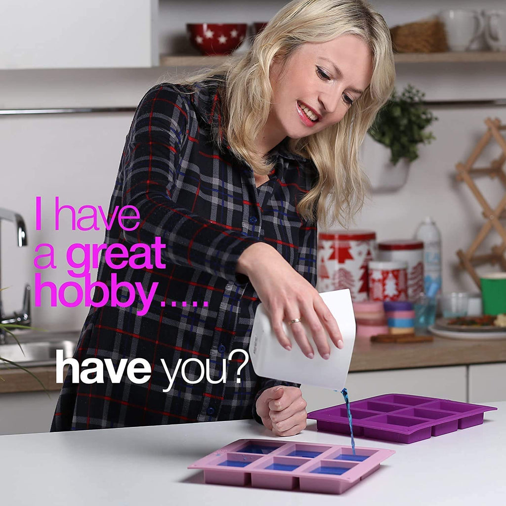 4 Pack Rectangle Silicone Molds, 6 Cavities Silicone Soap Molds Silicone Baking Mold Cake Pan for Soap Making, Cake Mold, Chocolate Mold ＆ Ice Cube Tray (Purple ＆ Pink)