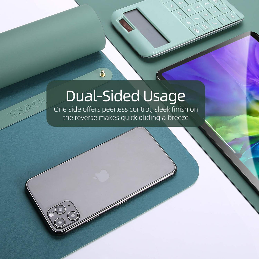 YSAGi Multifunctional Office Desk Pad, Ultra Thin Waterproof PU Leather Mouse Pad, Dual Use Desk Writing Mat for Office/Home (31.5 inch x 15.7 inch , Pistachio Green + Green Blue)