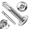 EASTPUK 100Pcs 10 x 1 Sheet Metal Screws, Stainless Steel Flat Head Socket Cap Self Drilling Screw, Allen Socket Drive, Self Tapping Screws with Drill Bit