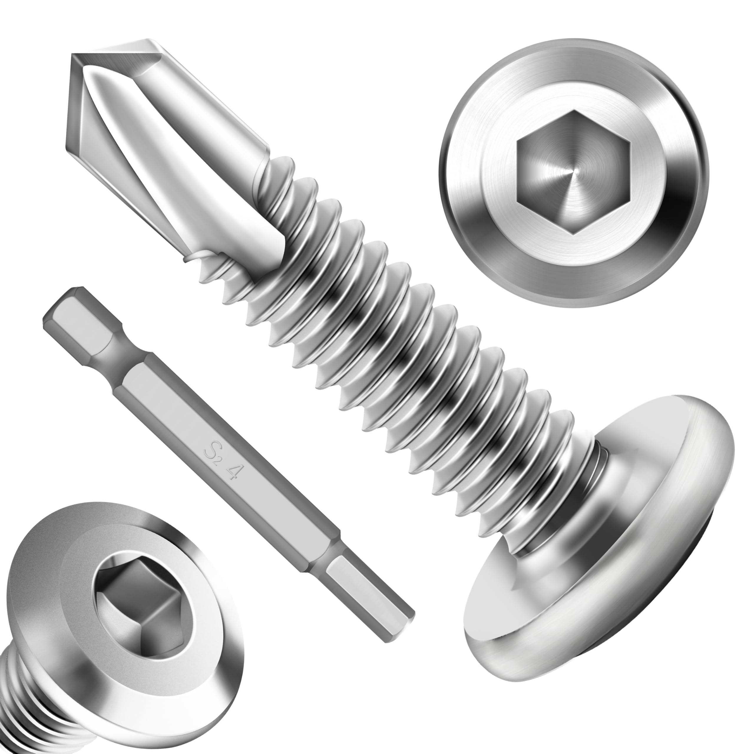 EASTPUK 100Pcs 10 x 1 Sheet Metal Screws, Stainless Steel Flat Head Socket Cap Self Drilling Screw, Allen Socket Drive, Self Tapping Screws with Drill Bit