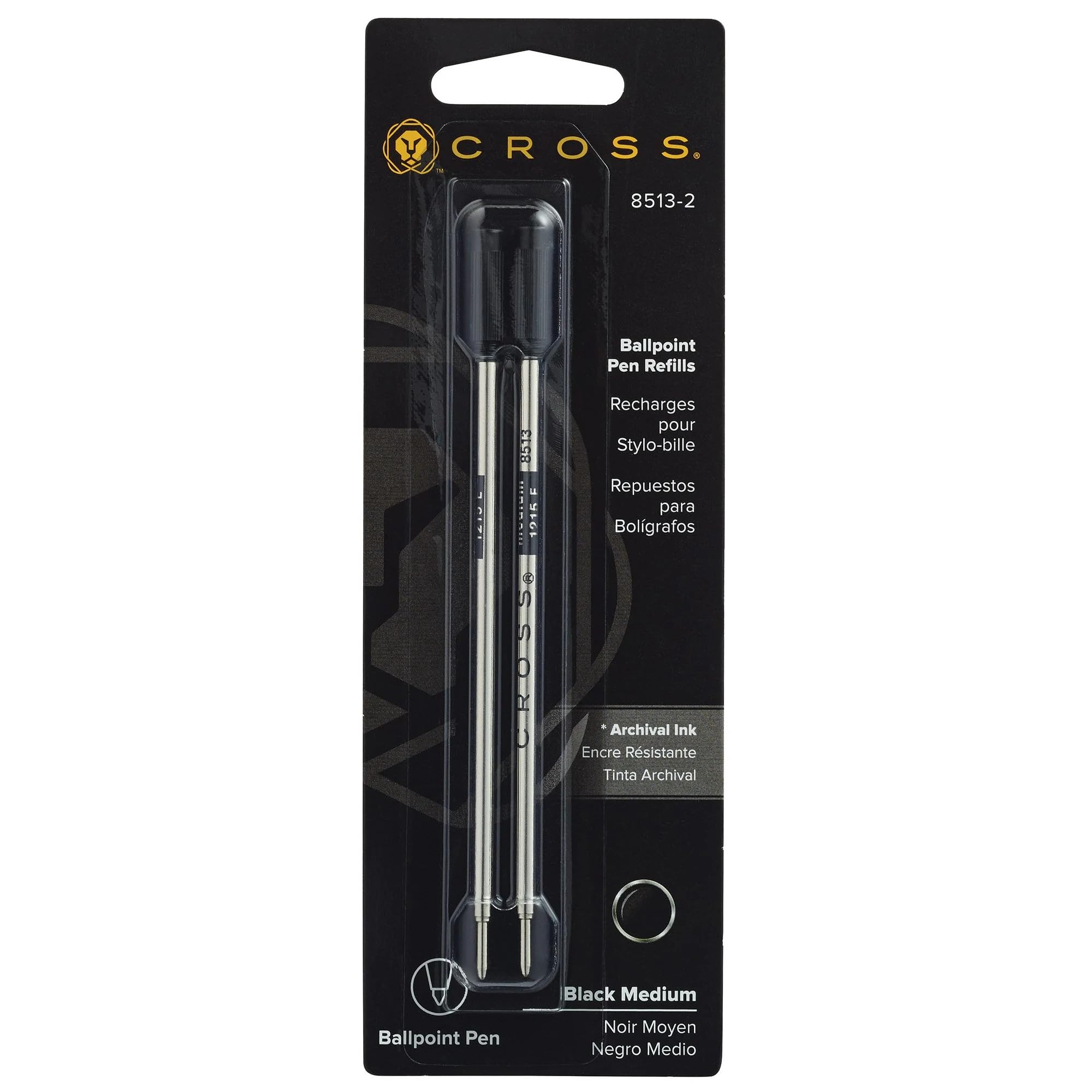 Cross Refills for Ballpoint Pens, Medium, Black Ink, 2/Pack (85132) (New Version)