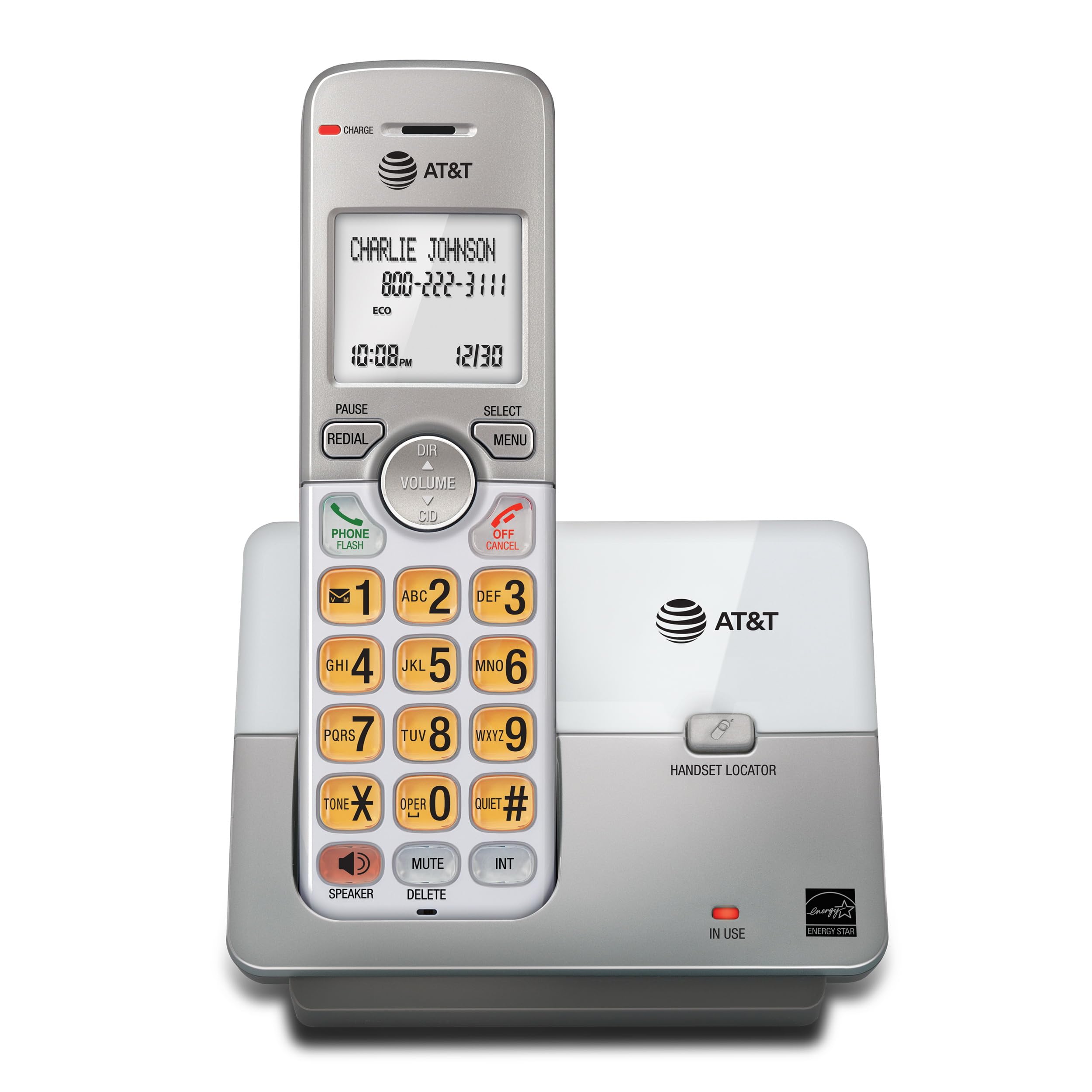 AT&T 1-Handset DECT 6.0 Cordless Home Phone with LCD Display, Lighted Keypad, Caller ID/Call Waiting, Simulated Full-Duplex Handset Speakerphone, Eco Mode, Voicemail Key, Quiet Mode, Intercom, EL51103