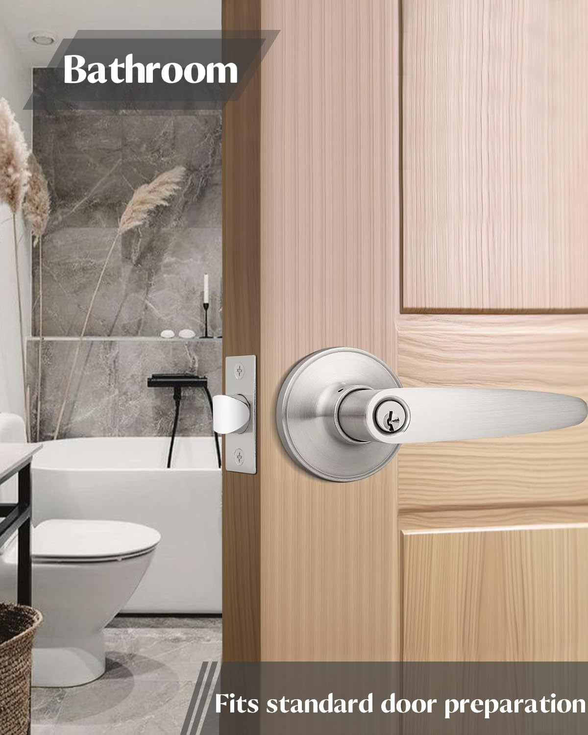 IUYPKQ Bedroom Door Lock - Door Handle Indoor with Lock - Stainless Steel Door Locks for Entry Door - Door Knobs with Lock & Key - Poignee Porte Interieur
