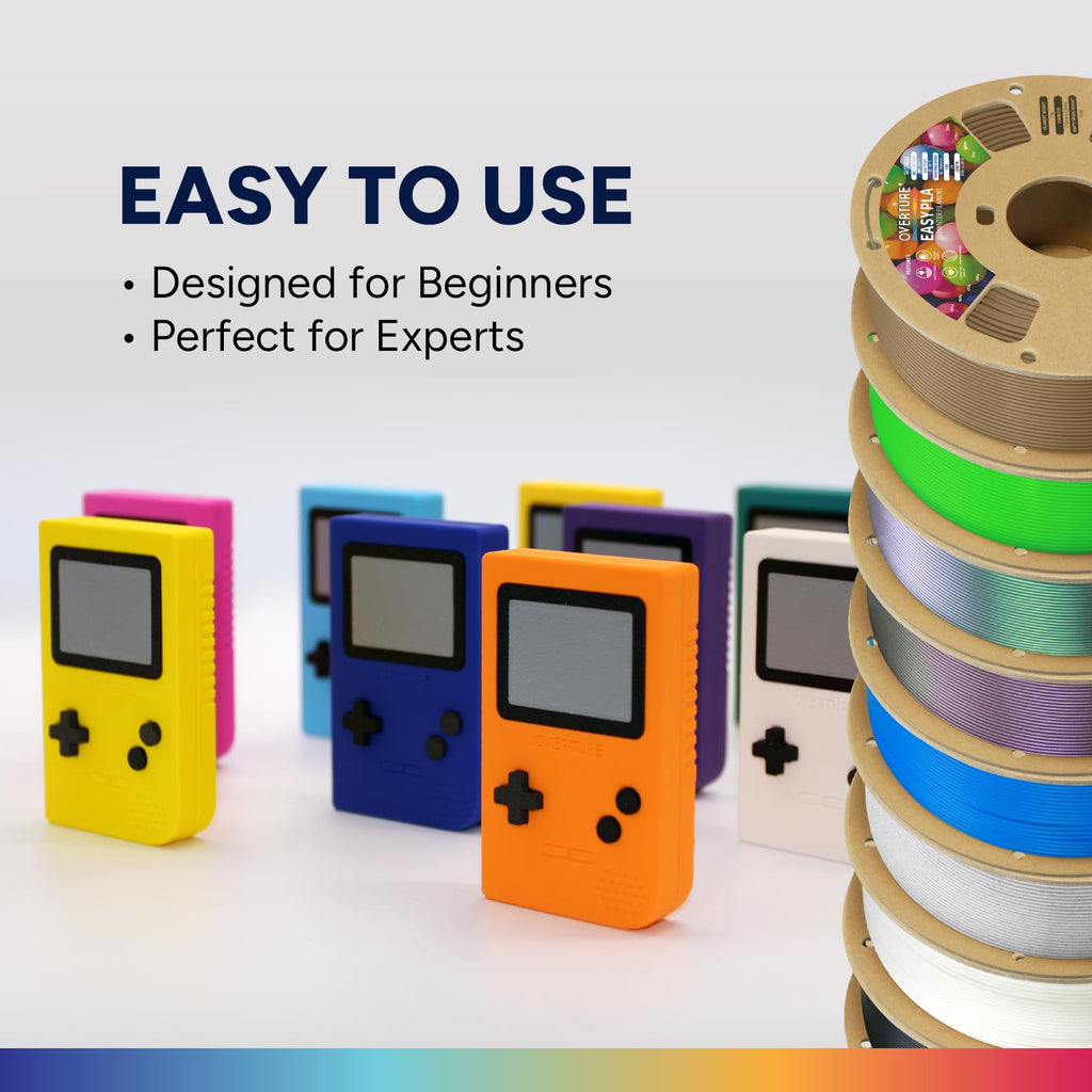 OVERTURE Easy PLA 1.75mm 3D Printer Filament, 1kg PLA Cardboard Spool (2.2lbs), Dimensional Accuracy +/- 0.02mm, Fit Most FDM Printer (Easy Black)