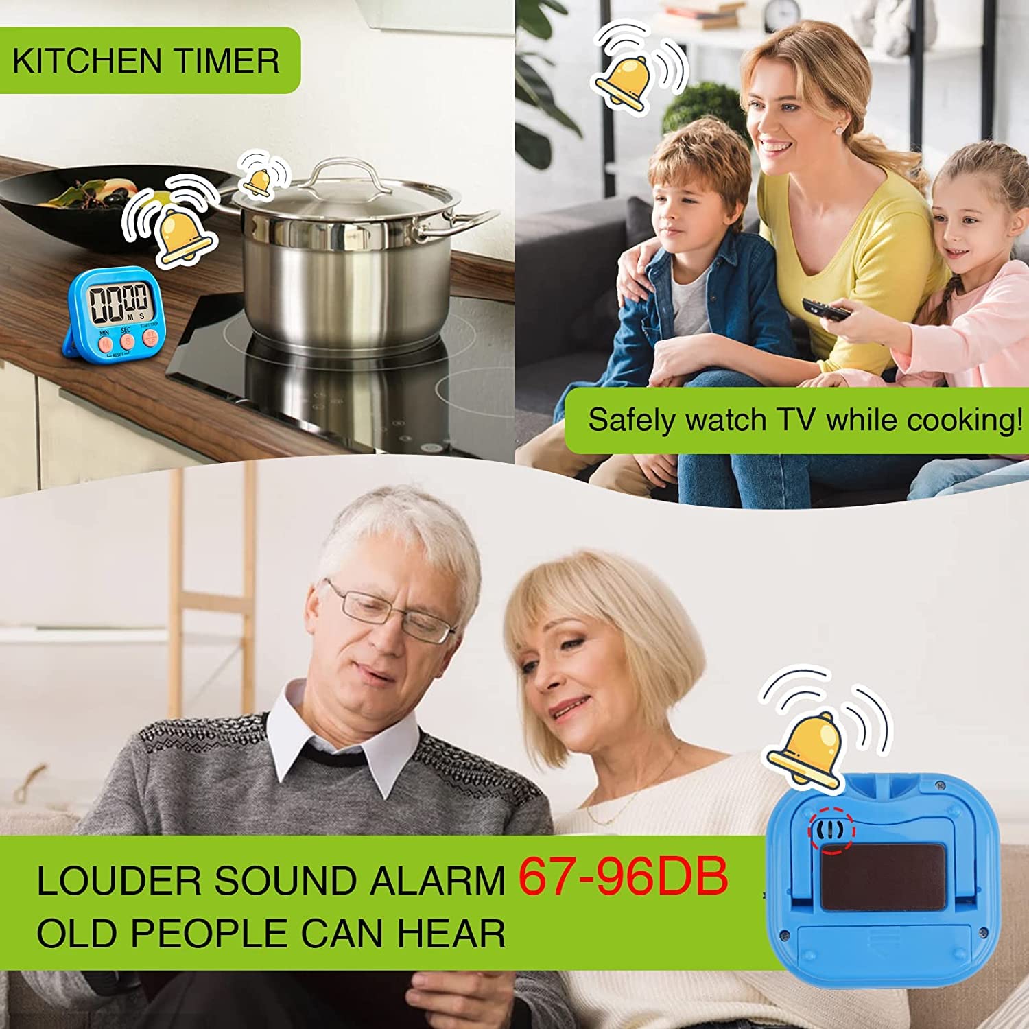 12 Pack Digital Kitchen Timer Large LCD Display Loud Alarm Strong Magnetic Stand, Minute Seconds Count Up Countdown and Simple Operation Timers for Cooking, Bathroom, Kids, Teacher, Classroom