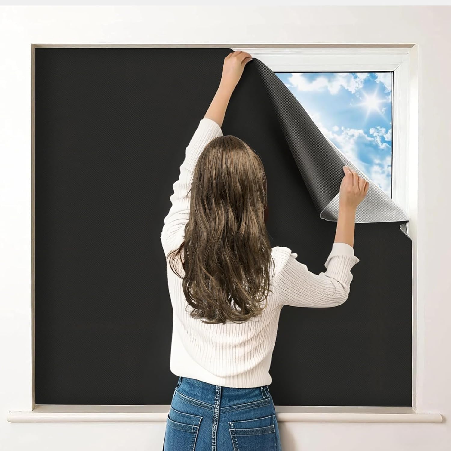Blackout Curtains for Bedroom 𝟕𝟗" 𝐱𝟓𝟖", 420D Blackout Blinds with 12 Hook and Loop & 18 Adhesive, Travel Bag, Tape Measure, Portable Temporary Blackout Window Cover for Nursery, Travel, RV