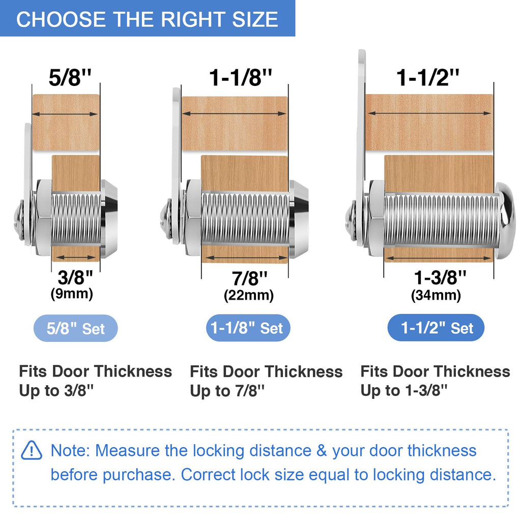 Cylinnda Cabinet Locks with Keys, 1-1/2" Long Cam Locks Keyed Alike, Cabinet Cam Lock Set for Cabinets RV Storage Locks Tool Box Lock Thick Drawer, Zinc Alloy (6 Pack, 1-1/2 Inch)