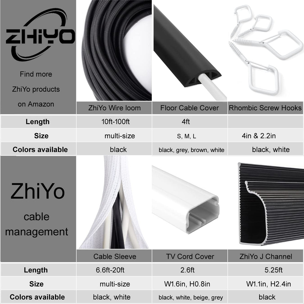ZhiYo 100FT 1/4" Wire Loom Split Tubing Auto Wire Conduit Flexible Cover Black Cable Management