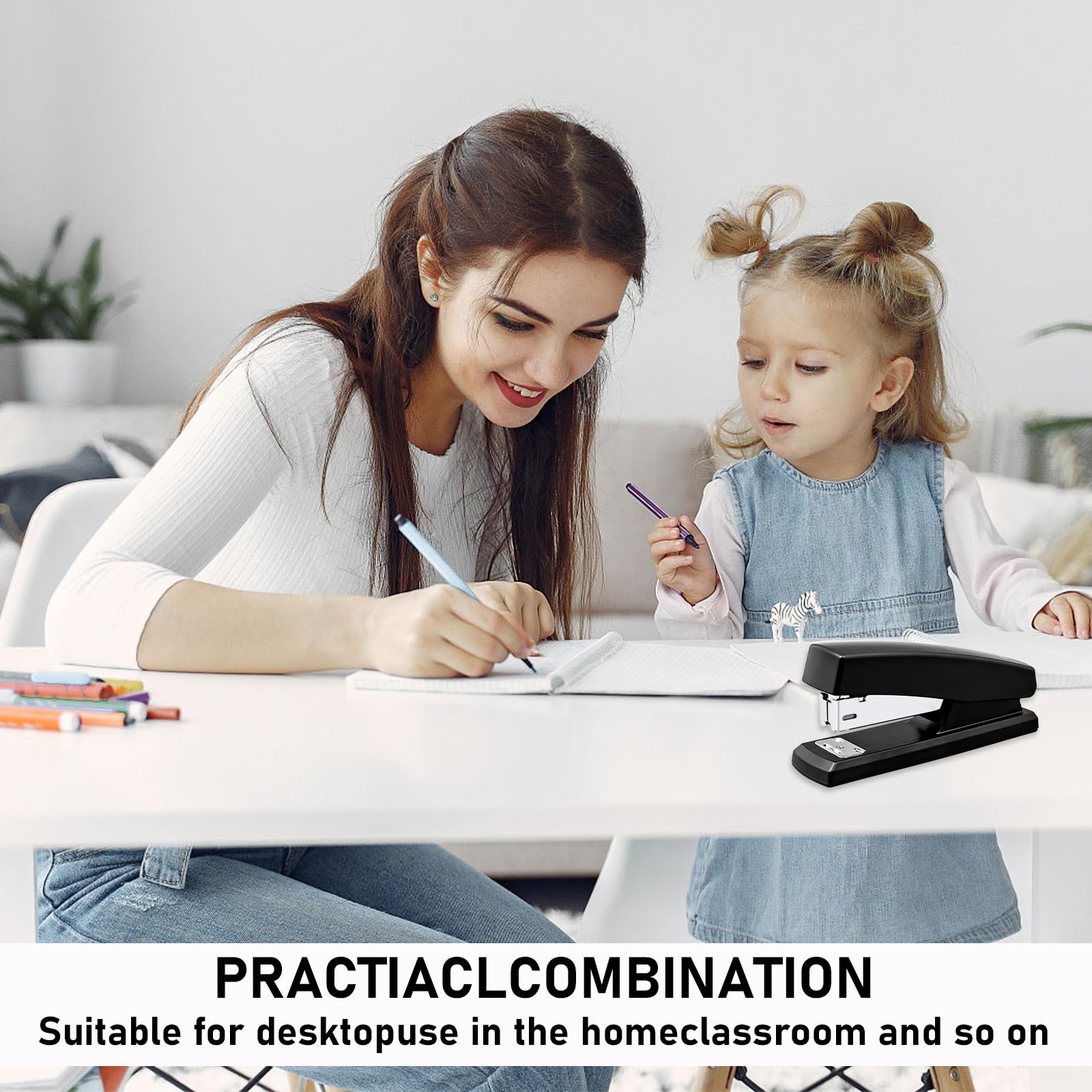 6 Pack Desktop Staplers with 3000 Staples 24/6 Staples, Heavy Duty Office Stapler 2-20 Sheet Capacity Basic Desk Stapler for School Office Supplies, No Jam, Non Slip, Black