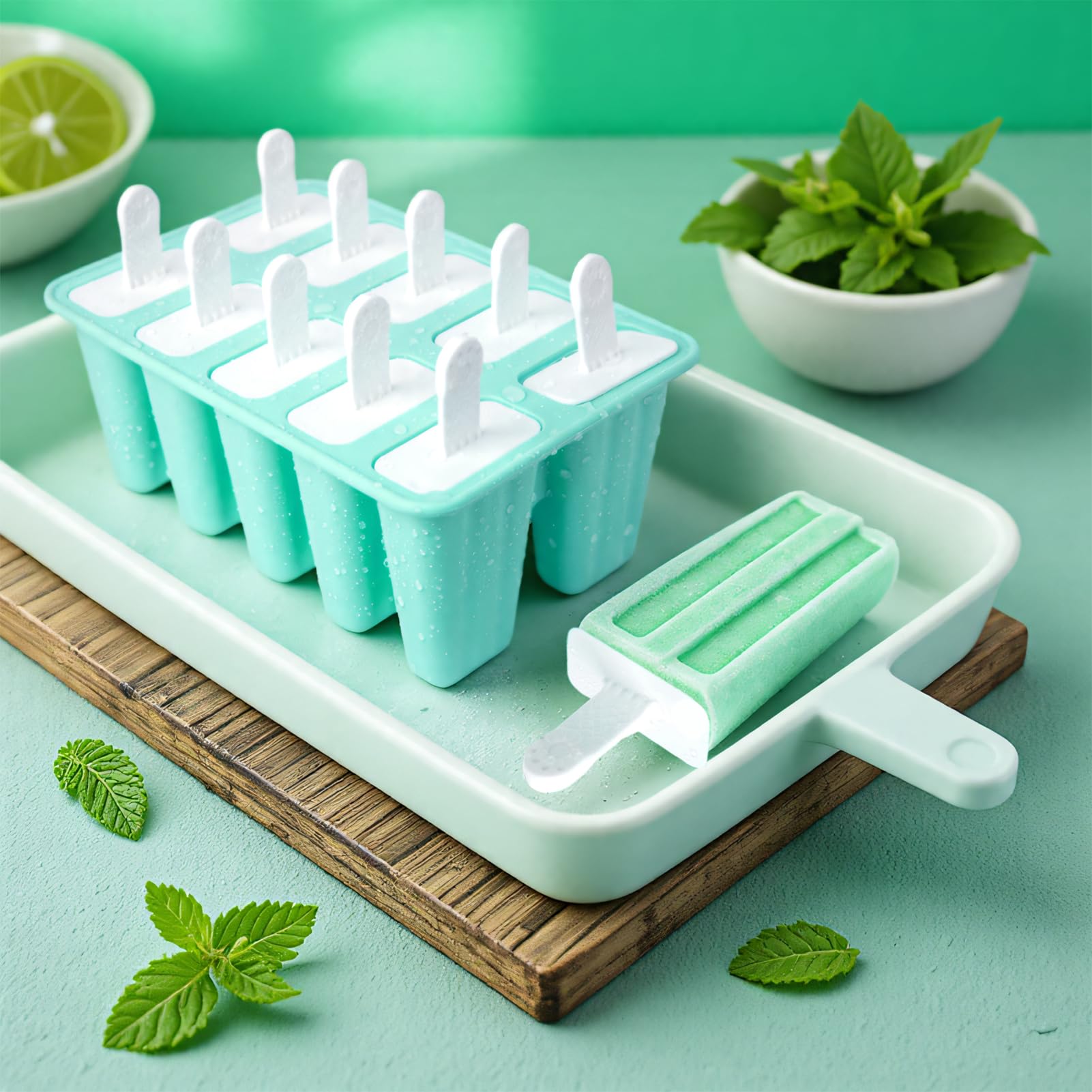 Popsicle Molds 10 Cells, Silicone Ice Cream Mould with Sticks, Non-Stick Ice Lolly Mold with Silicone Funnel and Brush, BPA Free