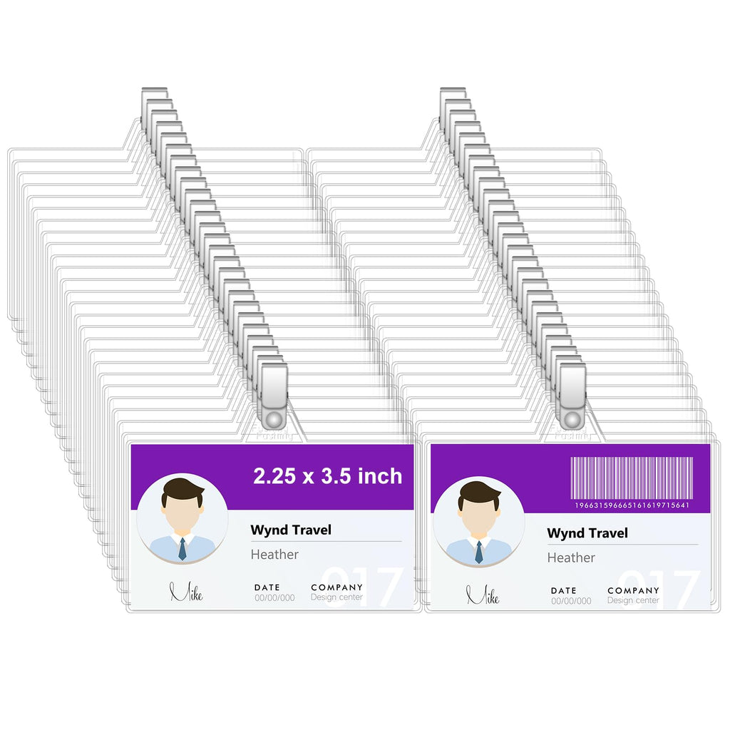 Name Badge Holders with Clip - Fushing 40PCS Clear Plastic ID Badge Holders with Badge Clips for 2-1/4 Inch x 3-1/2 Inch Name Badge Inserts