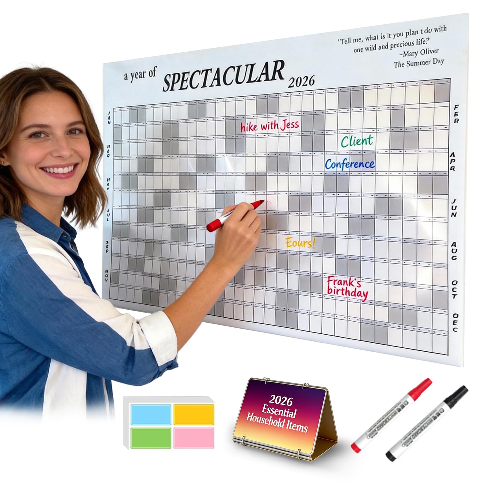 The Big Ass Calendar 2026 Full Year Wall Calendar Dry Erase Yearly Planificateur Familial Giant at a Glance One Page Calendars Small Desk Digital White Board 2026-2027 for Mom or Friends