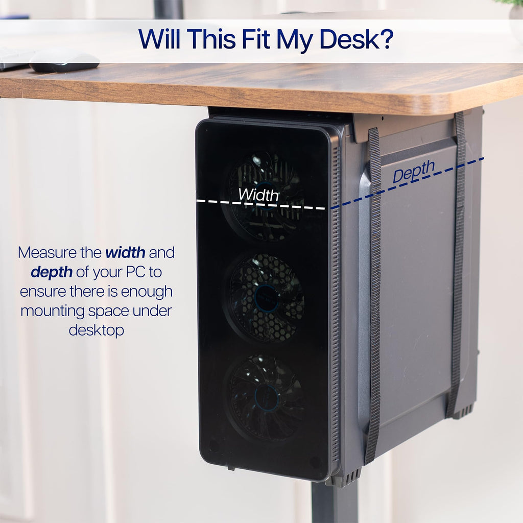 VIVO Under-Desk and Wall Mount PC Adjustable Strap and Steel Bracket Holder, Computer Case Carrier, Black, MOUNT-PC02S