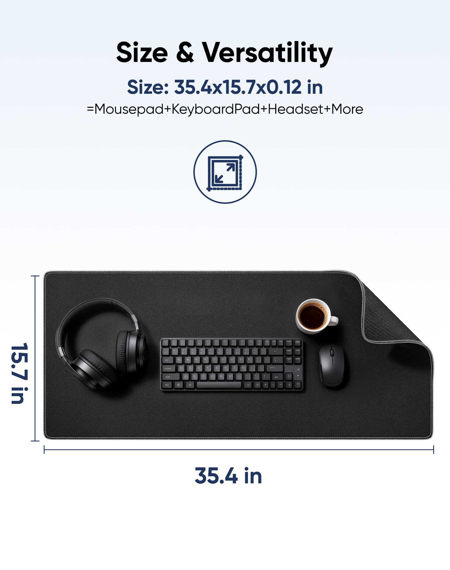 Reniteco Waterproof Large Gaming Mouse Pad with Durable Stitched Edges, Non-Slip Rubber Base, Grainy Jacquard Mouse Mat Desk Pad for Home Office Gaming, 40cm x90cm x0.3cm, Matte Black