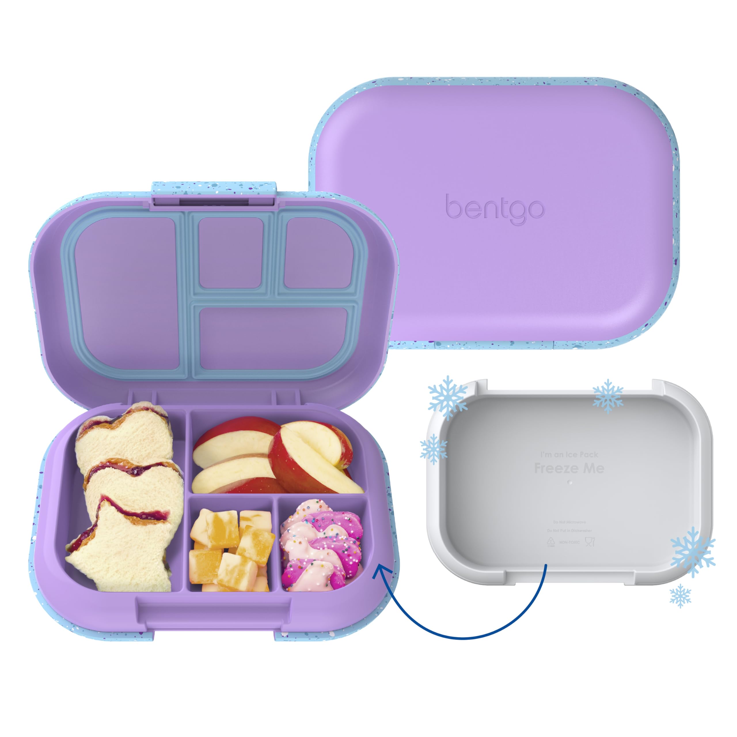 Bentgo® Kids Chill Lunch Box - Confetti Designed Leak-Proof Bento Box & Removable Ice Pack - 4 Compartments, Microwave & Dishwasher Safe, Patented, 2-Year Warranty (Confetti Edition - Vivid Orchid)