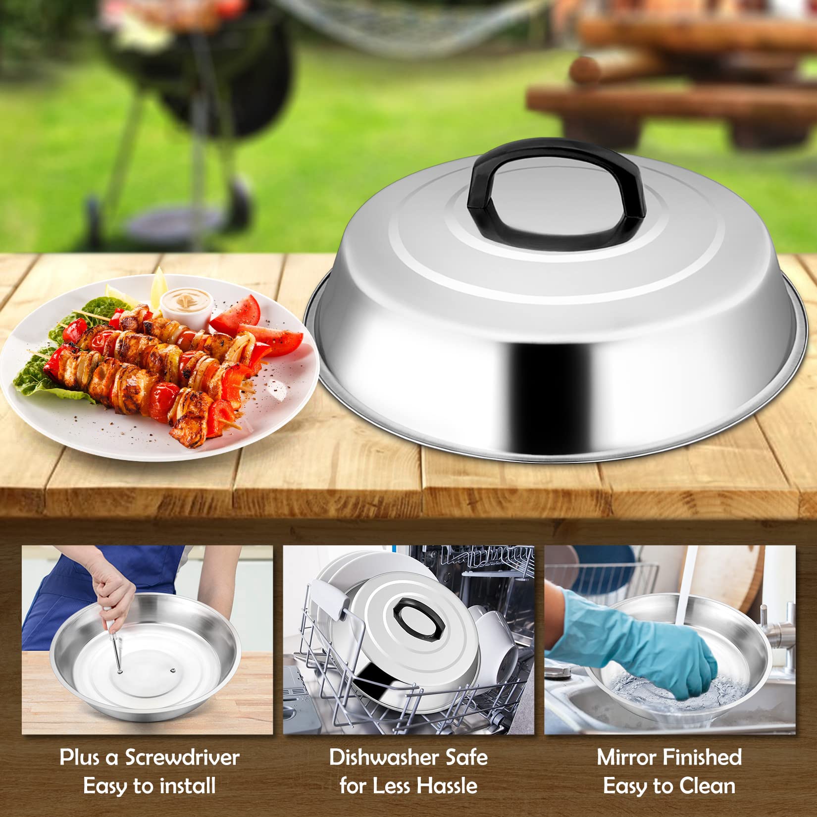 12 Inch Cheese Melting Dome Set of 2, Joyfair Basting Cover for Griddle Grilling Outdoor Camping/Flat Top Teppanyaki, Stainless Steel Lids with Heat-Proof Handle, Dishwasher Safe